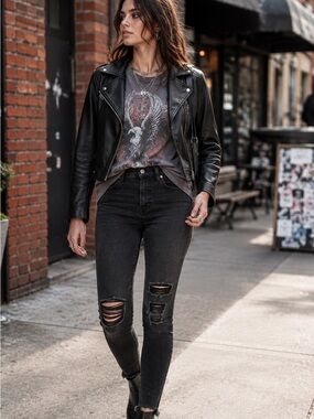 Mix No. 6 Black Distressed Ripped Skinny Jeans Raw Hem Size Large